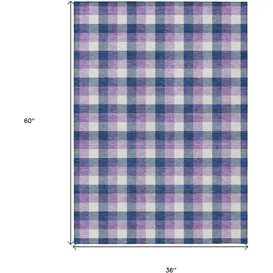 Navy Blue Purple And Beige Plaid Washable Indoor Outdoor Area Rug Photo 6