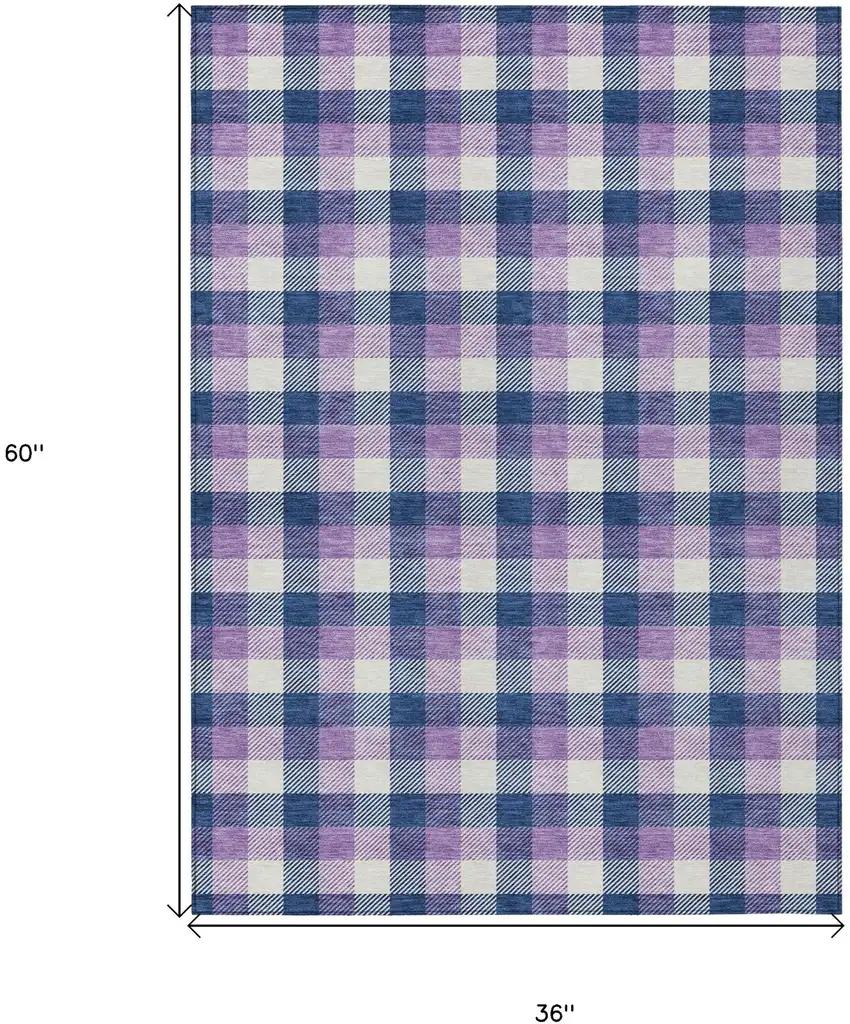 Navy Blue Purple And Beige Plaid Washable Indoor Outdoor Area Rug Photo 6