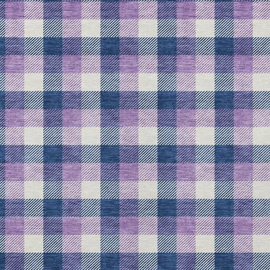 Navy Blue Purple And Beige Plaid Washable Indoor Outdoor Area Rug Photo 4