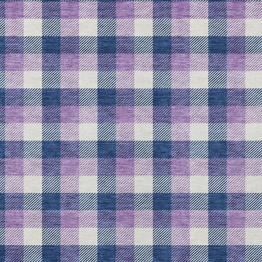Navy Blue Purple And Beige Plaid Washable Indoor Outdoor Area Rug Photo 4