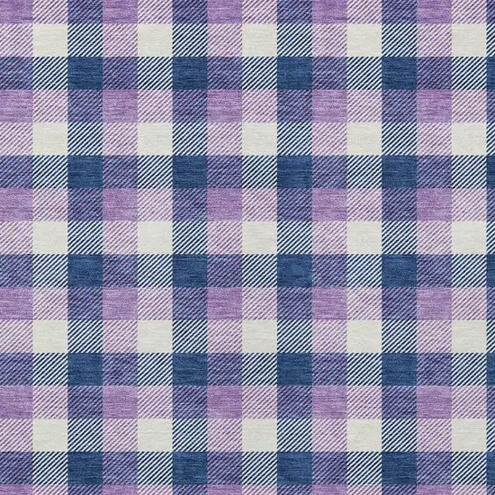 Navy Blue Purple And Beige Plaid Washable Indoor Outdoor Area Rug Photo 4