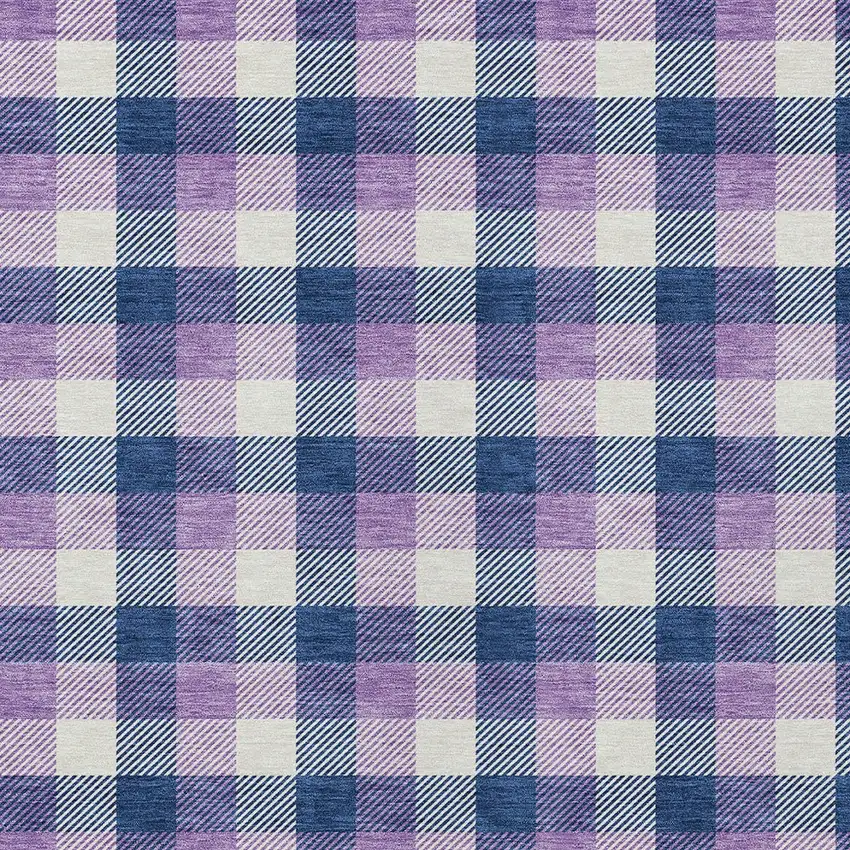 Navy Blue Purple And Beige Plaid Washable Indoor Outdoor Area Rug Photo 4