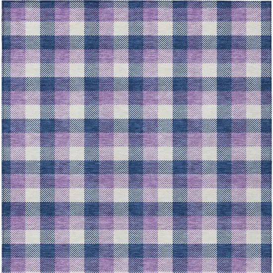 Navy Blue Purple And Beige Plaid Washable Indoor Outdoor Area Rug Photo 5