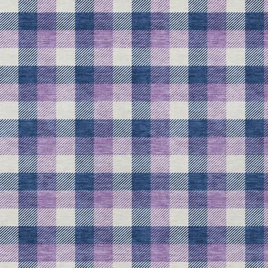 Navy Blue Purple And Beige Plaid Washable Indoor Outdoor Area Rug Photo 4