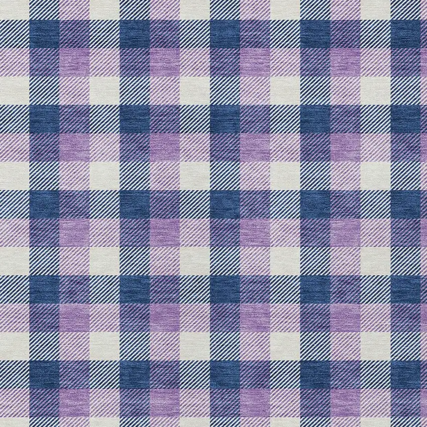 Navy Blue Purple And Beige Plaid Washable Indoor Outdoor Area Rug Photo 4