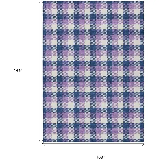 Navy Blue Purple And Beige Plaid Washable Indoor Outdoor Area Rug Photo 6