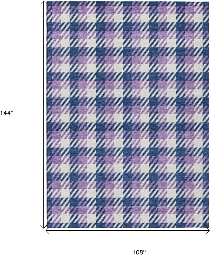 Navy Blue Purple And Beige Plaid Washable Indoor Outdoor Area Rug Photo 6
