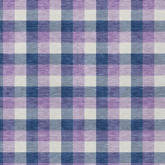 Navy Blue Purple And Beige Plaid Washable Indoor Outdoor Area Rug Photo 4