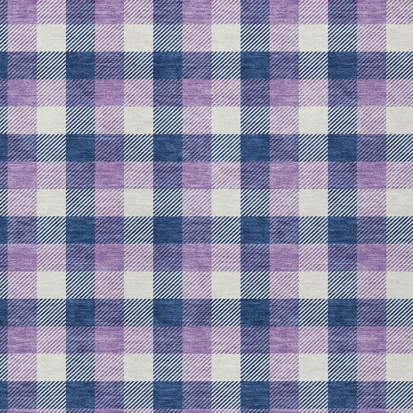 Navy Blue Purple And Beige Plaid Washable Indoor Outdoor Area Rug Photo 4