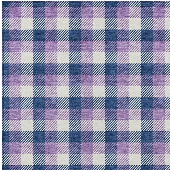 Navy Blue Purple And Beige Plaid Washable Indoor Outdoor Area Rug Photo 4