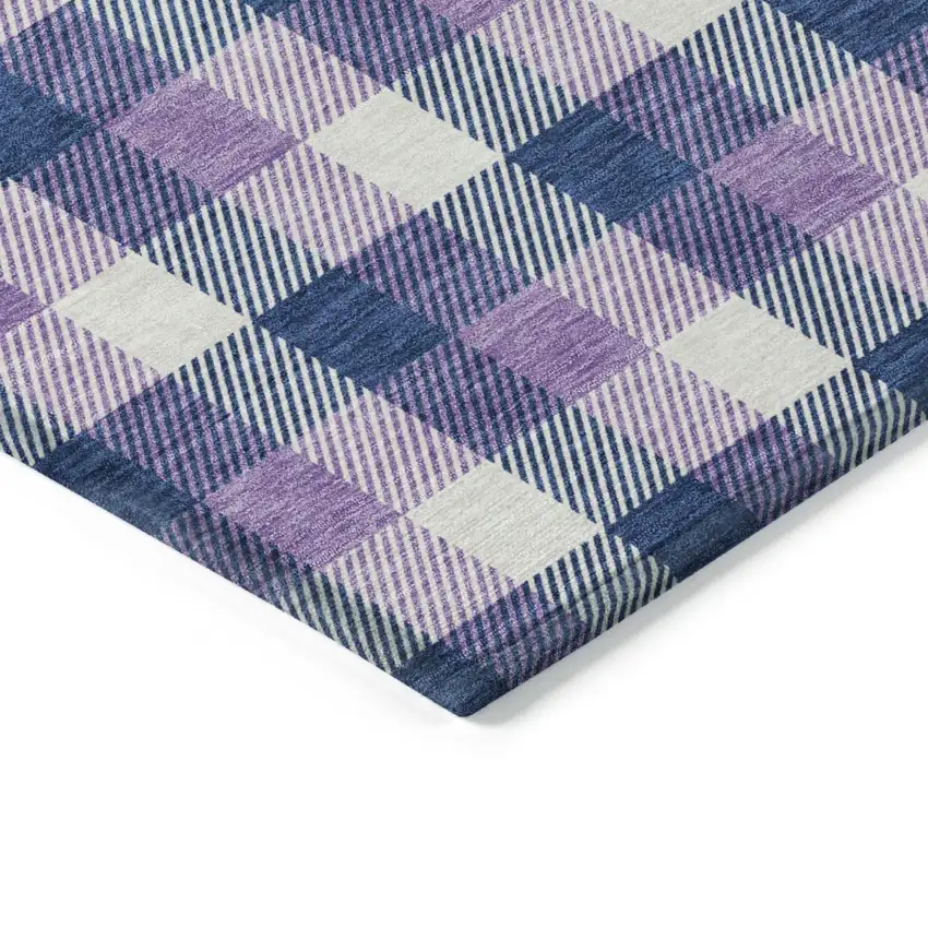 Navy Blue Purple And Beige Plaid Washable Indoor Outdoor Area Rug Photo 3