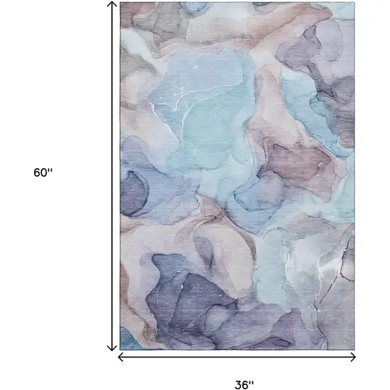 Navy Blue Purple And Gray Abstract Washable Area Rug With UV Protection Photo 3