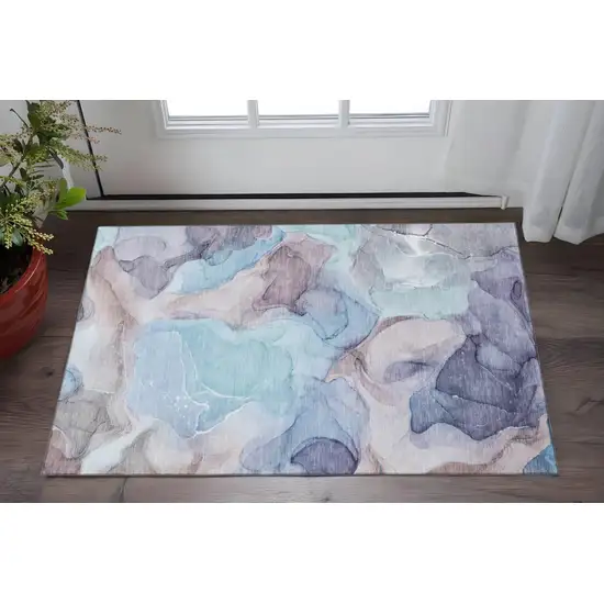 Navy Blue Purple And Gray Abstract Washable Area Rug With UV Protection Photo 2
