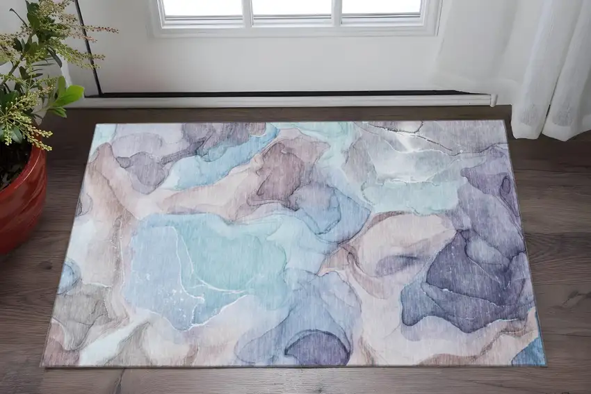 Navy Blue Purple And Gray Abstract Washable Area Rug With UV Protection Photo 2