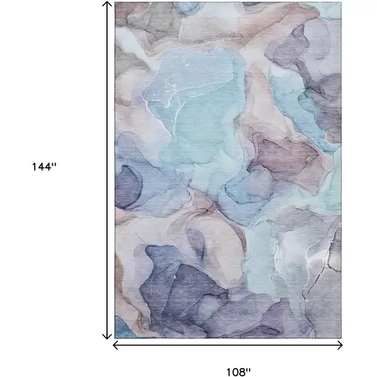 Navy Blue Purple And Gray Abstract Washable Area Rug With UV Protection Photo 3