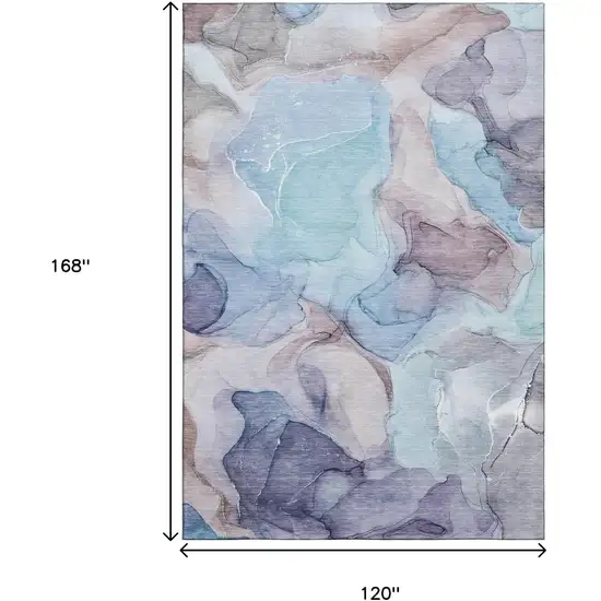 Navy Blue Purple And Gray Abstract Washable Area Rug With UV Protection Photo 3