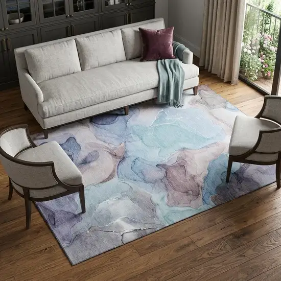 Navy Blue Purple And Gray Abstract Washable Area Rug With UV Protection Photo 1