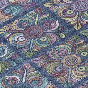 Photo of Navy Blue Purple And Teal Blue Medallion Washable Indoor Outdoor Area Rug