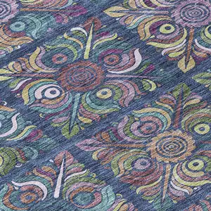 Photo of Navy Blue Purple And Teal Blue Medallion Washable Indoor Outdoor Area Rug