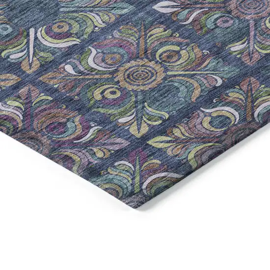 Navy Blue Purple And Teal Blue Medallion Washable Indoor Outdoor Area Rug Photo 5