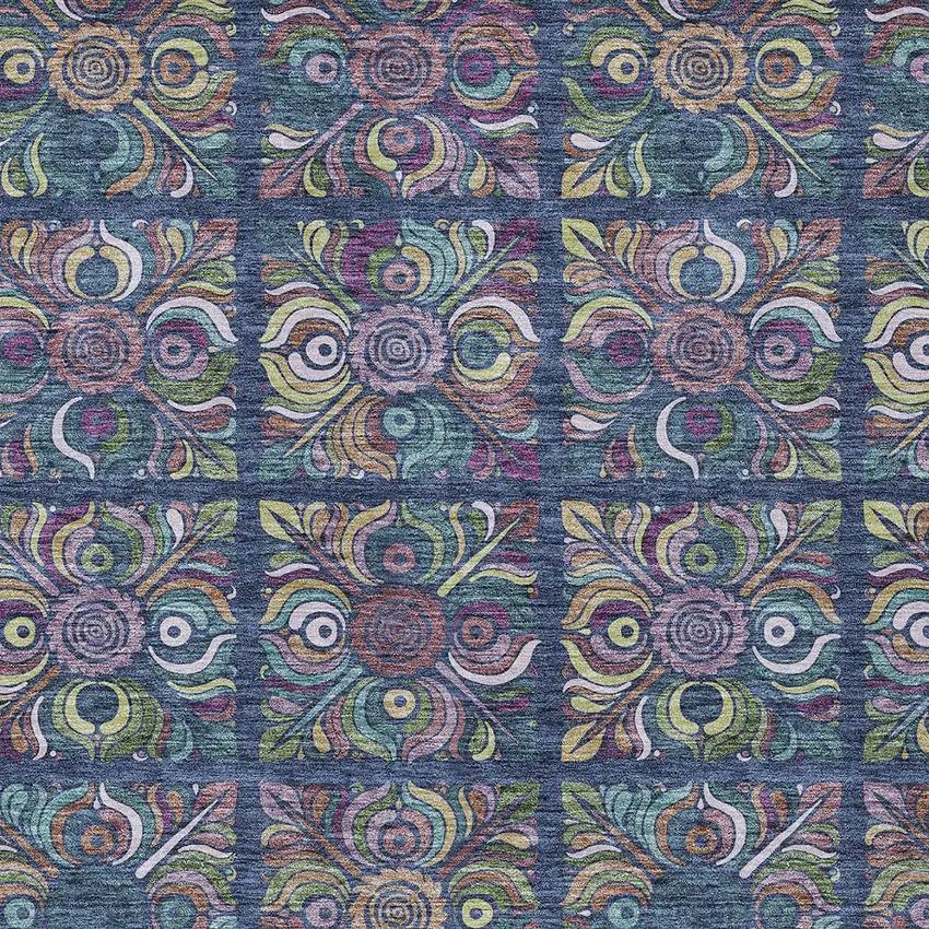 Navy Blue Purple And Teal Blue Medallion Washable Indoor Outdoor Area Rug Photo 7