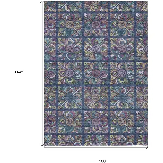 Navy Blue Purple And Teal Blue Medallion Washable Indoor Outdoor Area Rug Photo 3