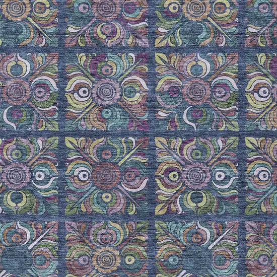 Navy Blue Purple And Teal Blue Medallion Washable Indoor Outdoor Area Rug Photo 7