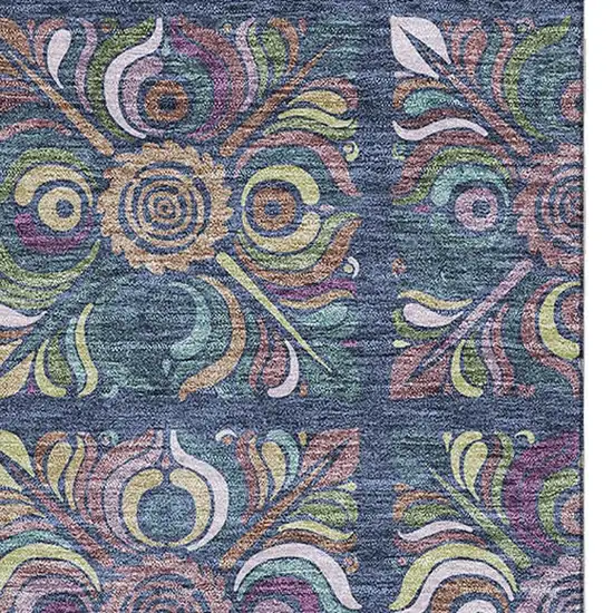 Navy Blue Purple And Teal Medallion Washable Area Rug With UV Protection Photo 4