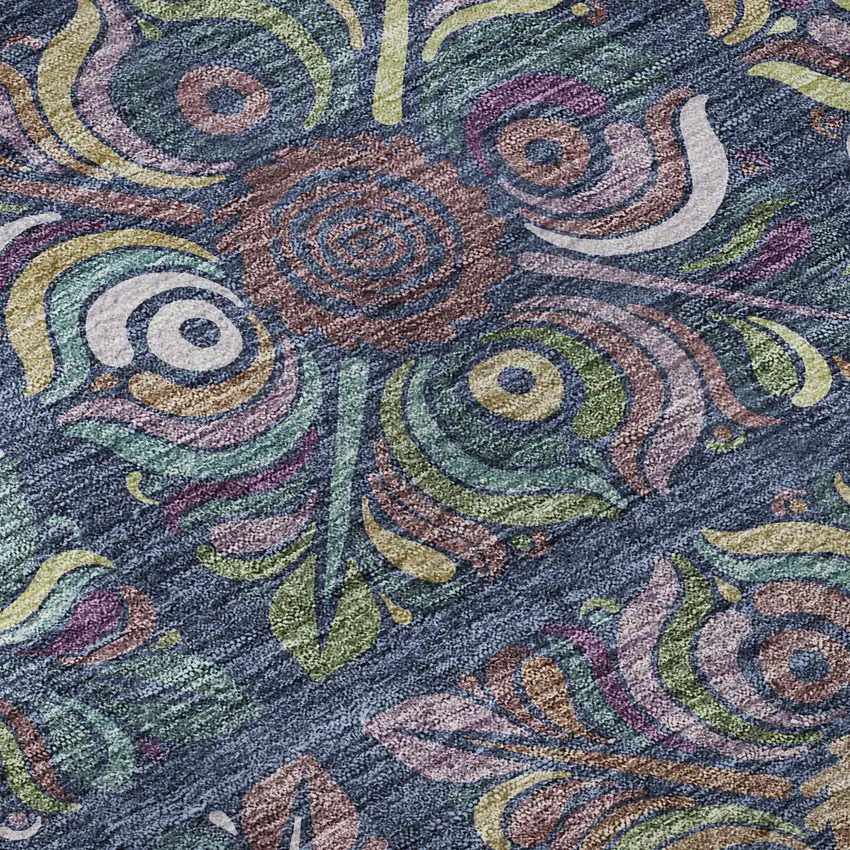 Navy Blue Purple And Teal Medallion Washable Area Rug With UV Protection Photo 9