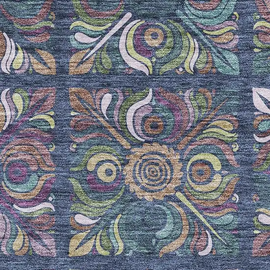 Navy Blue Purple And Teal Medallion Washable Area Rug With UV Protection Photo 3