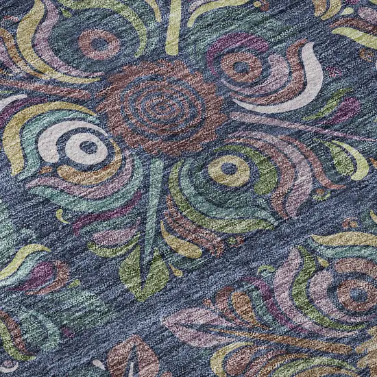 Navy Blue Purple And Teal Medallion Washable Area Rug With UV Protection Photo 9