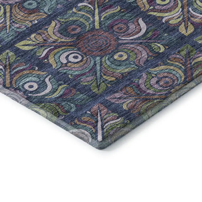 Navy Blue Purple And Teal Medallion Washable Area Rug With UV Protection Photo 7