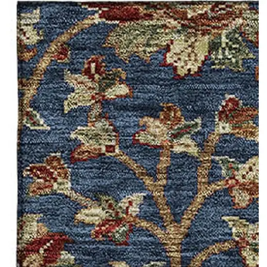 Navy Blue Red And Green Floral Washable Area Rug With UV Protection Photo 3
