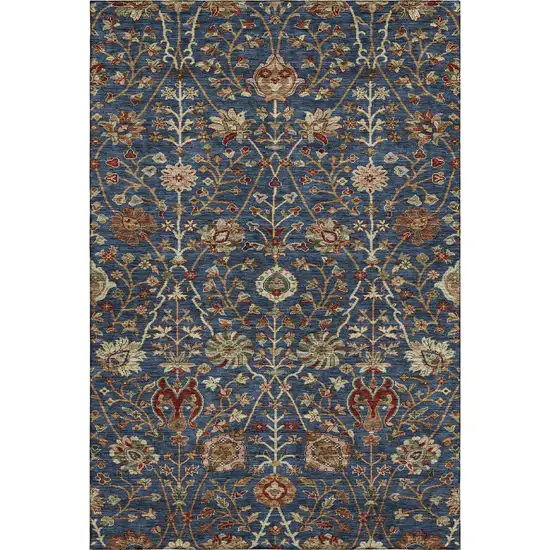 Navy Blue Red And Green Floral Washable Area Rug With UV Protection Photo 5