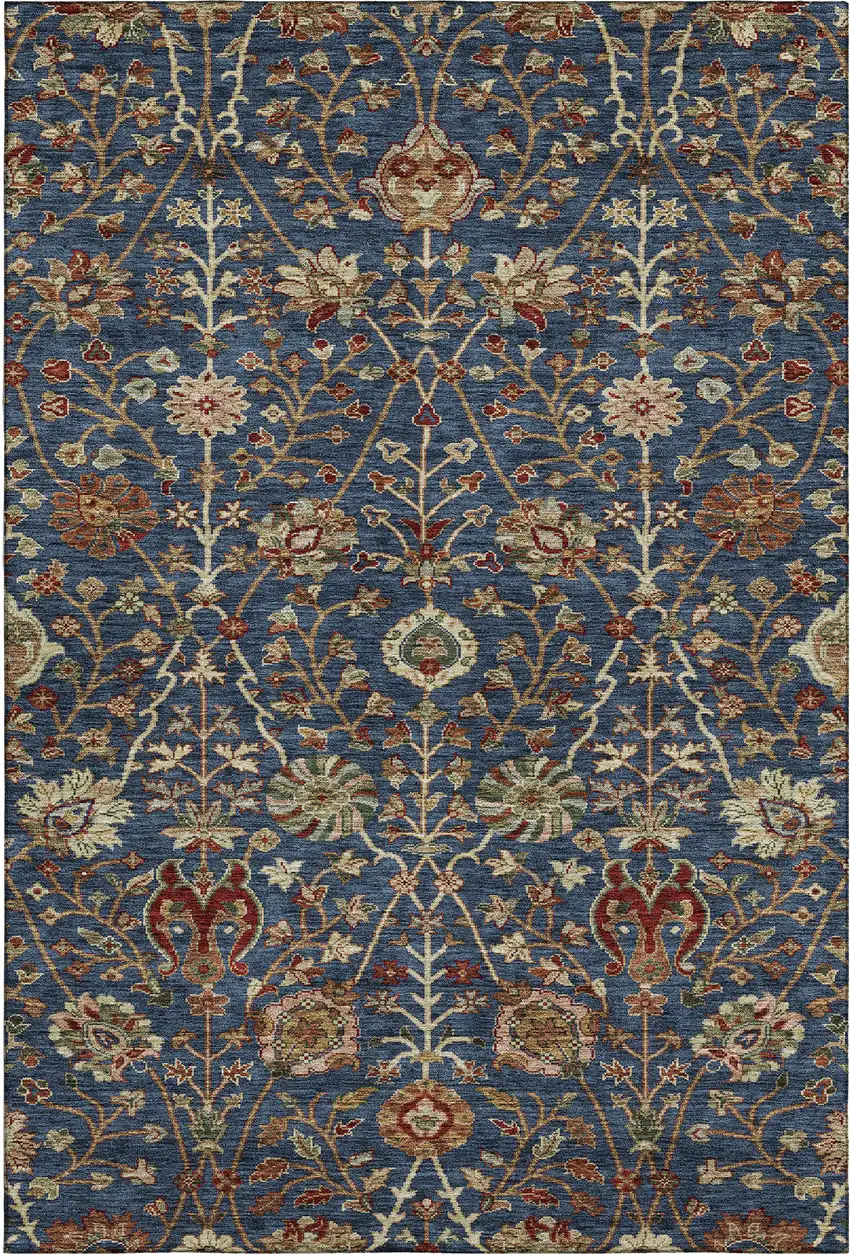 Navy Blue Red And Green Floral Washable Area Rug With UV Protection Photo 5