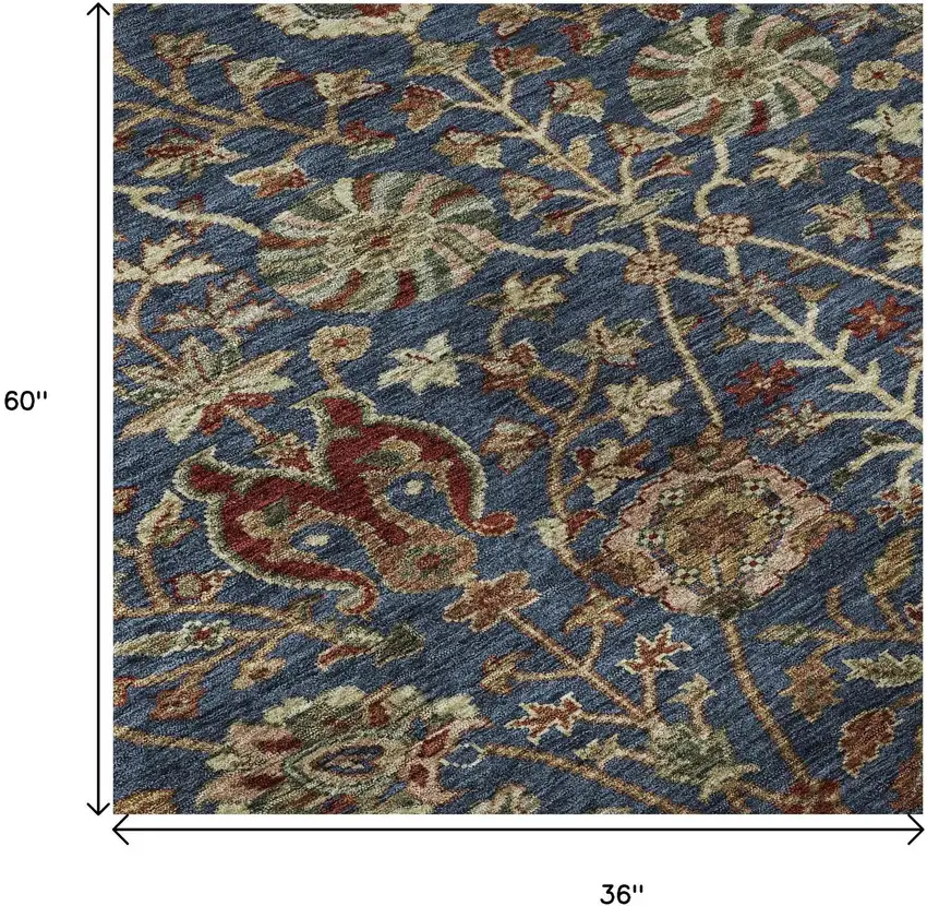 Navy Blue Red And Green Floral Washable Area Rug With UV Protection Photo 9