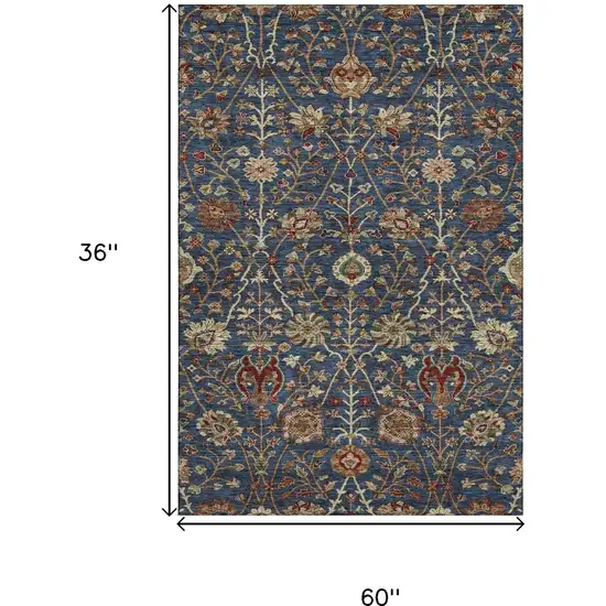 Navy Blue Red And Green Floral Washable Area Rug With UV Protection Photo 9