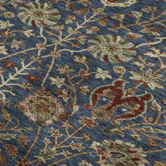 Navy Blue Red And Green Floral Washable Area Rug With UV Protection Photo 2