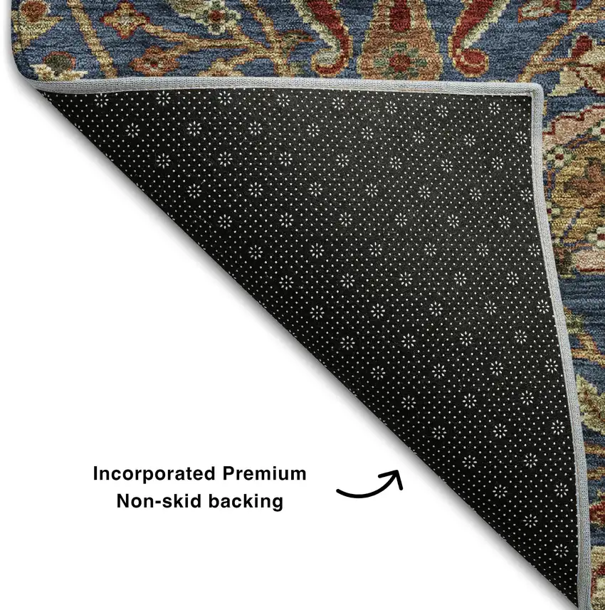 Navy Blue Red And Green Floral Washable Area Rug With UV Protection Photo 6