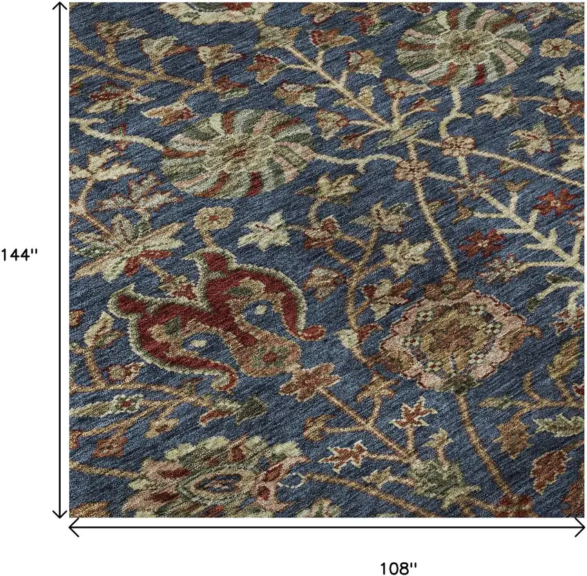 Navy Blue Red And Green Floral Washable Area Rug With UV Protection Photo 9