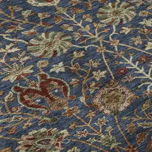 Photo of Navy Blue Red And Green Floral Washable Area Rug With UV Protection