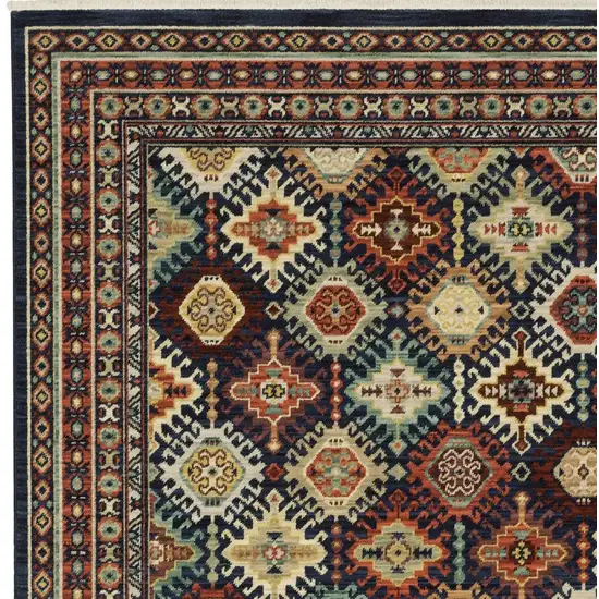 Navy Blue Red And Orange Oriental Area Rug With Fringe Photo 8