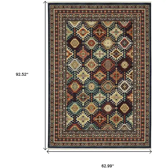 Navy Blue Red And Orange Oriental Area Rug With Fringe Photo 3