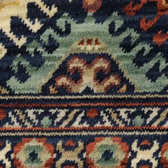 Navy Blue Red And Orange Oriental Area Rug With Fringe Photo 7