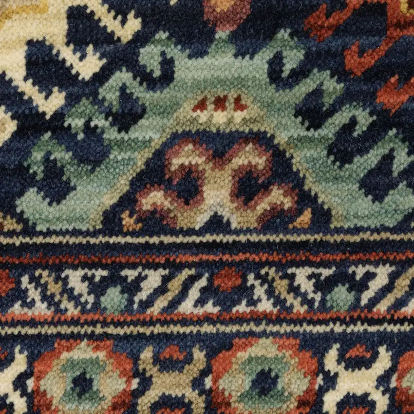 Navy Blue Red And Orange Oriental Area Rug With Fringe Photo 7