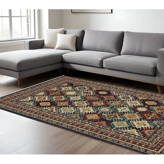 Navy Blue Red And Orange Oriental Area Rug With Fringe Photo 1