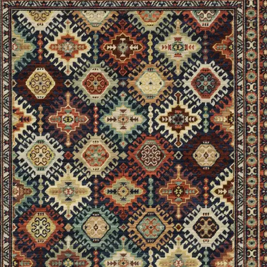 Navy Blue Red And Orange Oriental Area Rug With Fringe Photo 8
