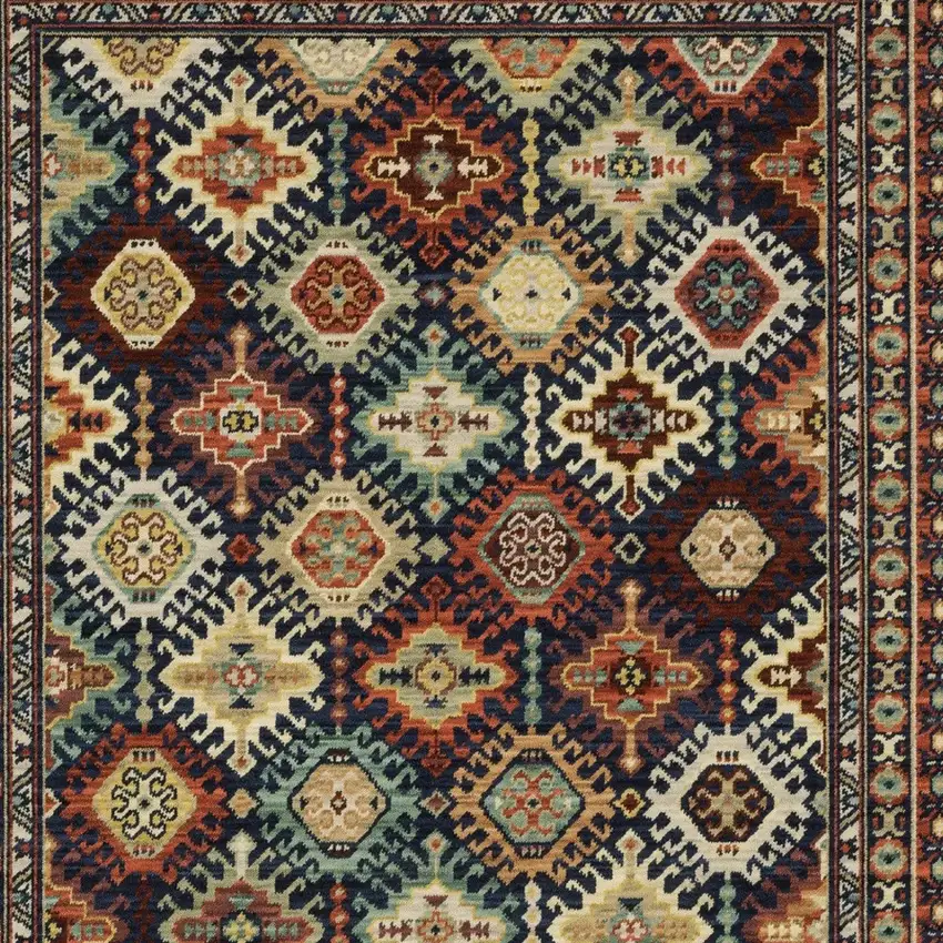 Navy Blue Red And Orange Oriental Area Rug With Fringe Photo 8