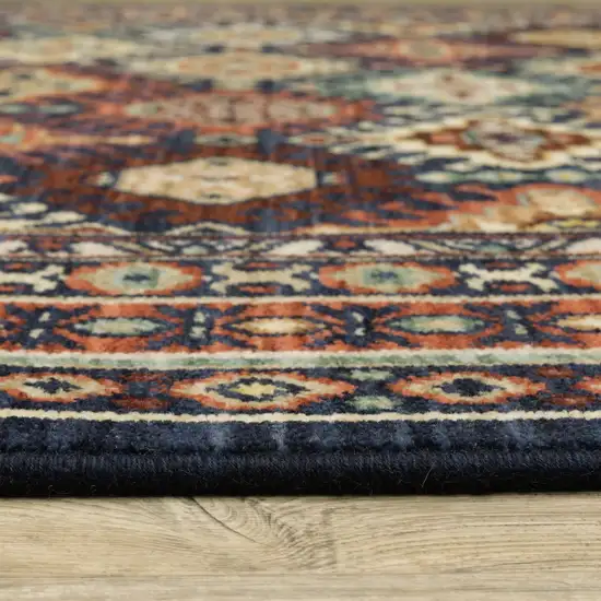 Navy Blue Red And Orange Oriental Area Rug With Fringe Photo 6