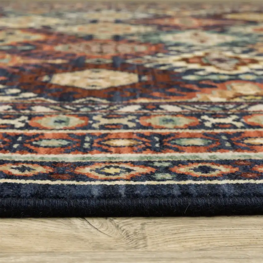 Navy Blue Red And Orange Oriental Area Rug With Fringe Photo 6